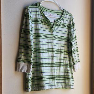 Talbots Green/White Striped Lightweight Jersey Size Petite Medium
